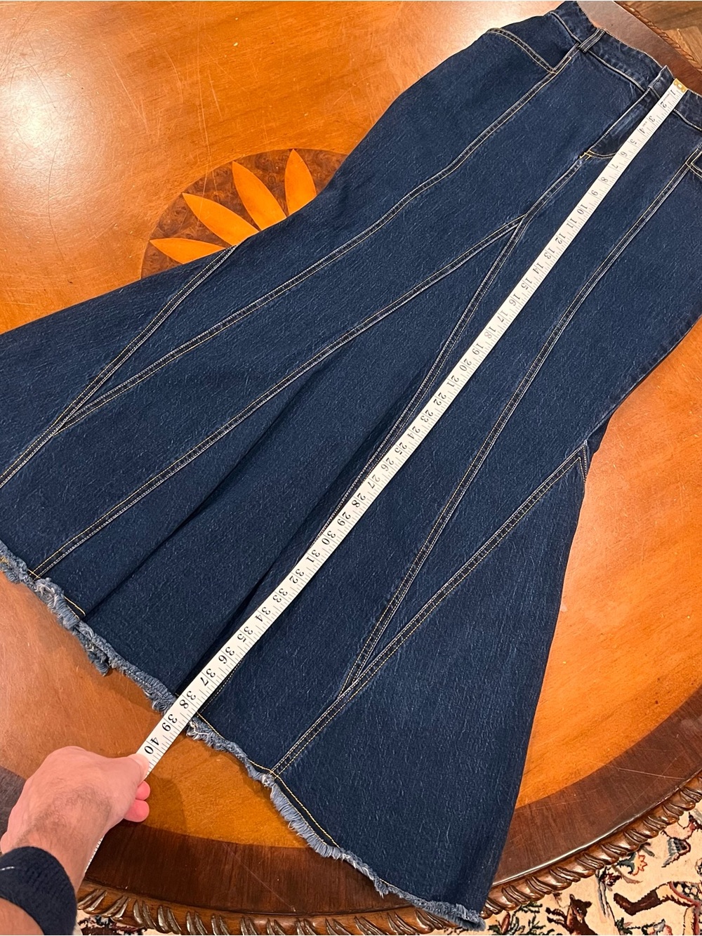 Pilcro x Anthropologie Fluted Denim Maxi Skirt Dark Wash 0 Stretch Seamed Jean - Picture 16 of 16